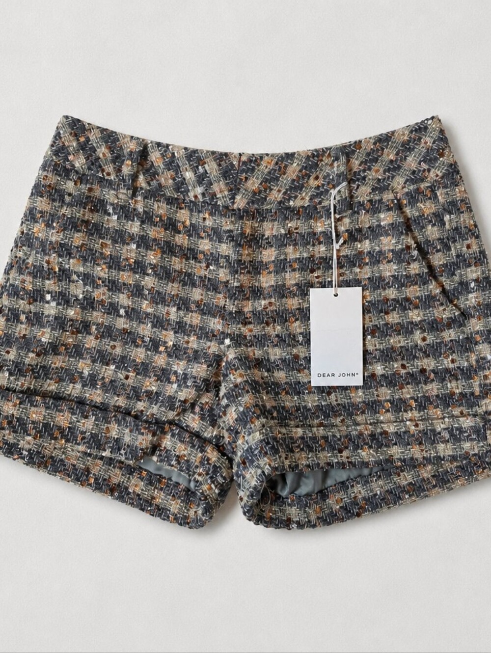 Dear John Tweed Bouclé Sparkle Shorts Gray Gold Metallic Size 27 NWT Holiday Lux